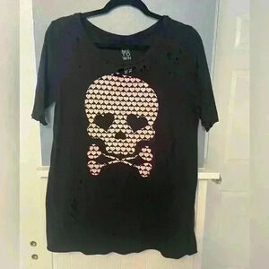 Vintage Urban Outfitters Hometown Heroes Ripped Skull Heart T-Shirt Women's M